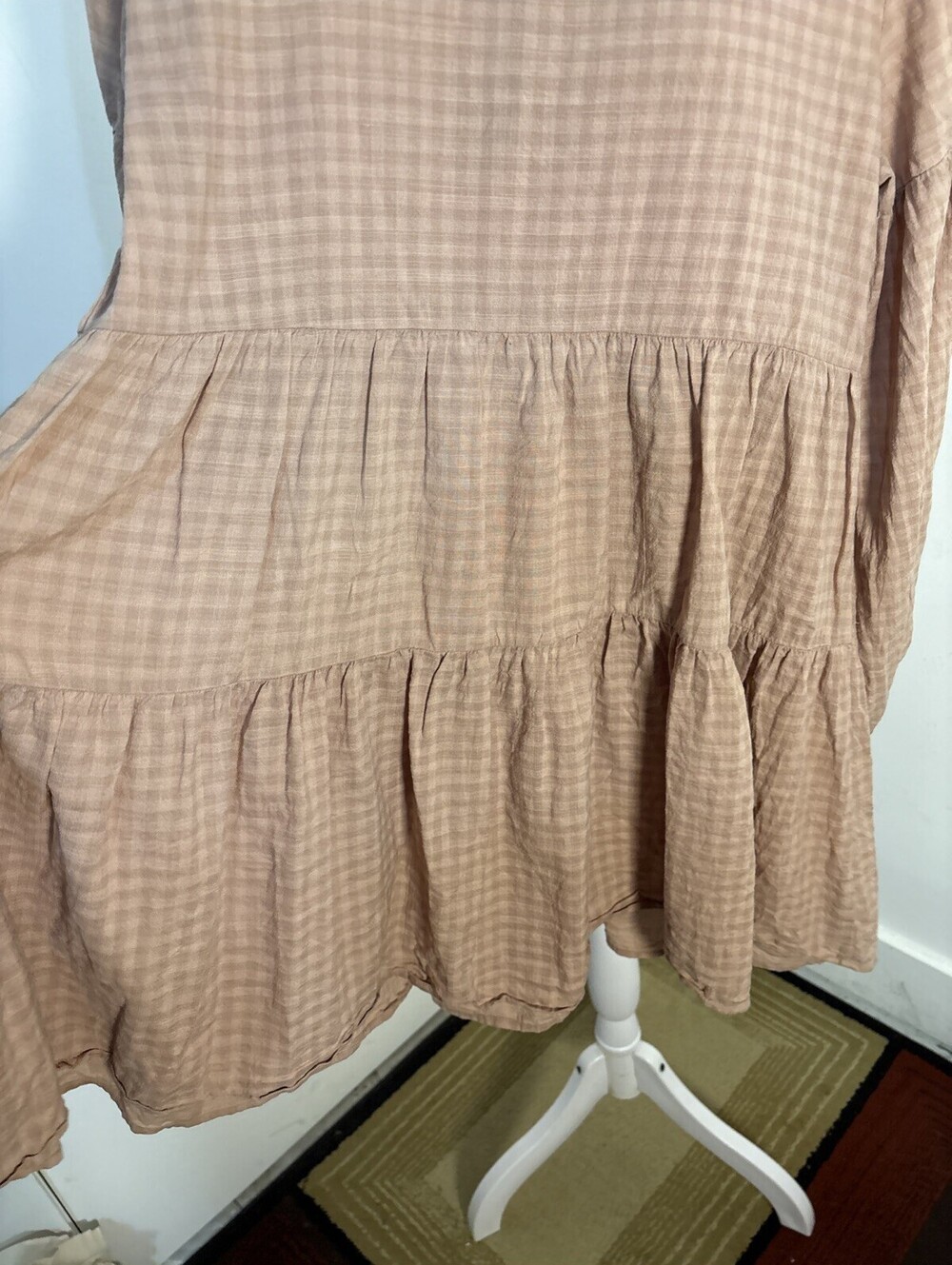 Pedal & Pup brown gingham babydoll tiered mini dress Sz 6 Cottage Tiered - Picture 9 of 9